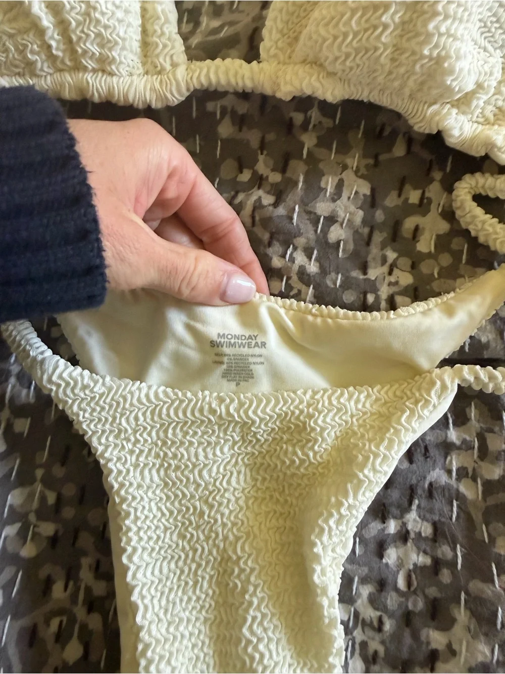 Monday Swimwear Cream Textured Tie-Side Triangle Bikini PALMA - white crinkle
